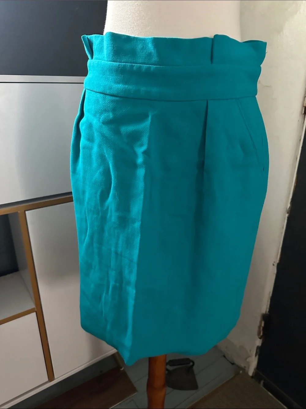 Kate Spade Teal Pencil Skirt with paper bag waist detail 8